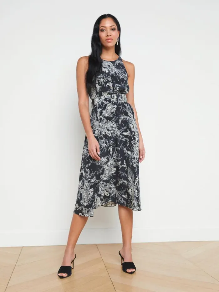 L039Agence Dresses and Jumpsuits Women Vivian Belted Silk Dress Blackecru Sketch Paisley L039Agence Dresses and Jumpsuits Women Vivian Belted Silk Dress Blackecru Sketch Paisley