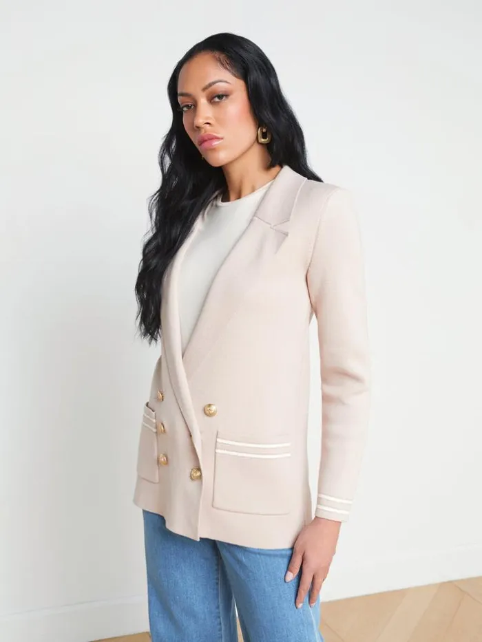 L039Agence Knitwear Women Eileen Knit Boyfriend Blazer Ash Rose With Ivorygold Stripe