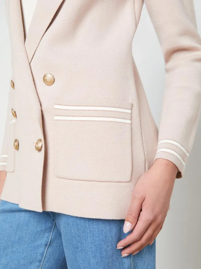 L039Agence Knitwear Women Eileen Knit Boyfriend Blazer Ash Rose With Ivorygold Stripe