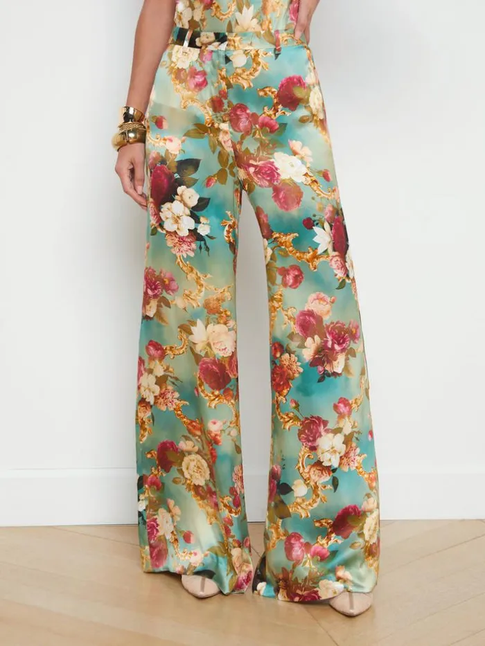 L039Agence Pants Shorts and Skirts Women Gavin Silk WideLeg Pant Multi Rococo
