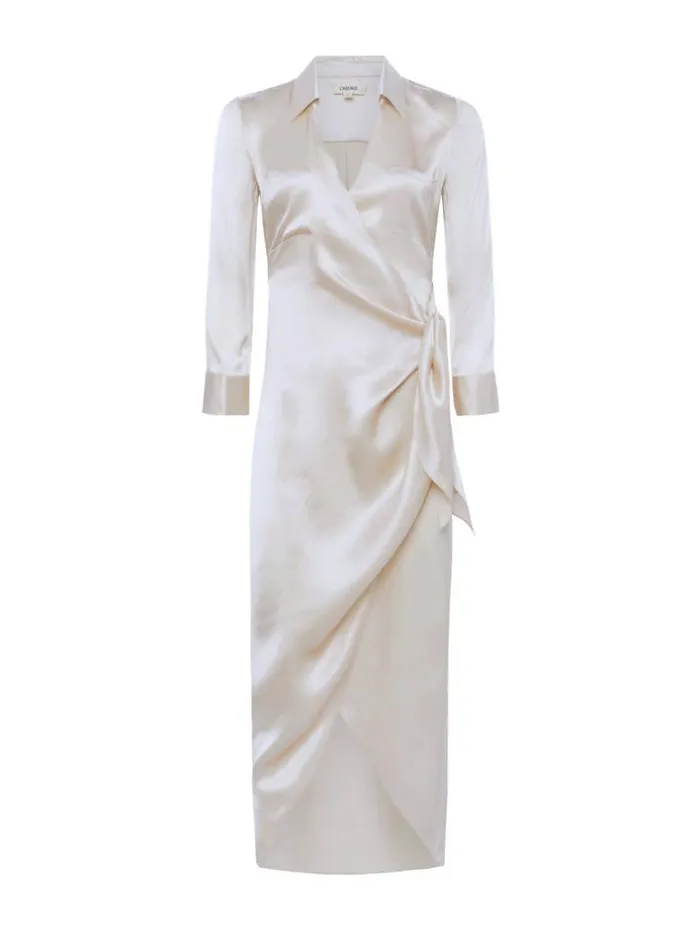 L039Agence Silks Women Kadi Silk Wrap Dress Champagne