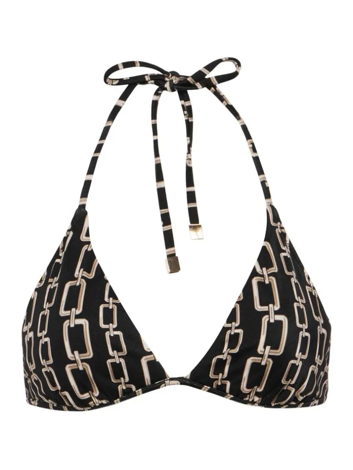 L039Agence Swimwear Women Annabelle Triangle Bikini Top Blackgold Chain