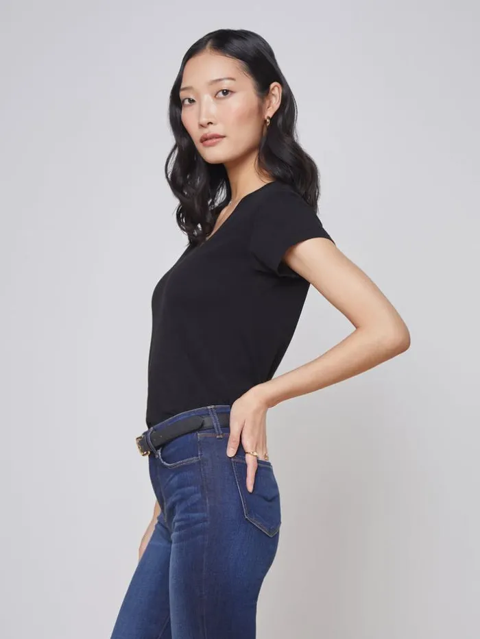 L039Agence Tees Women Becca Cotton VNeck Tee Black
