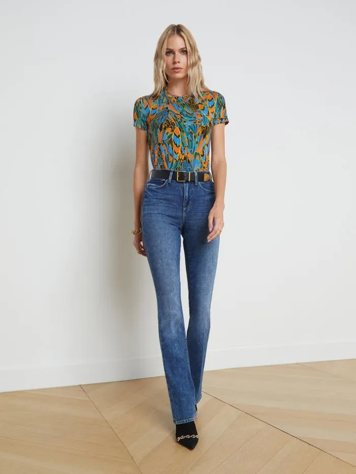 L039Agence Tees Women Ressi Fitted Tee Small Blue Multi Parrot Feather