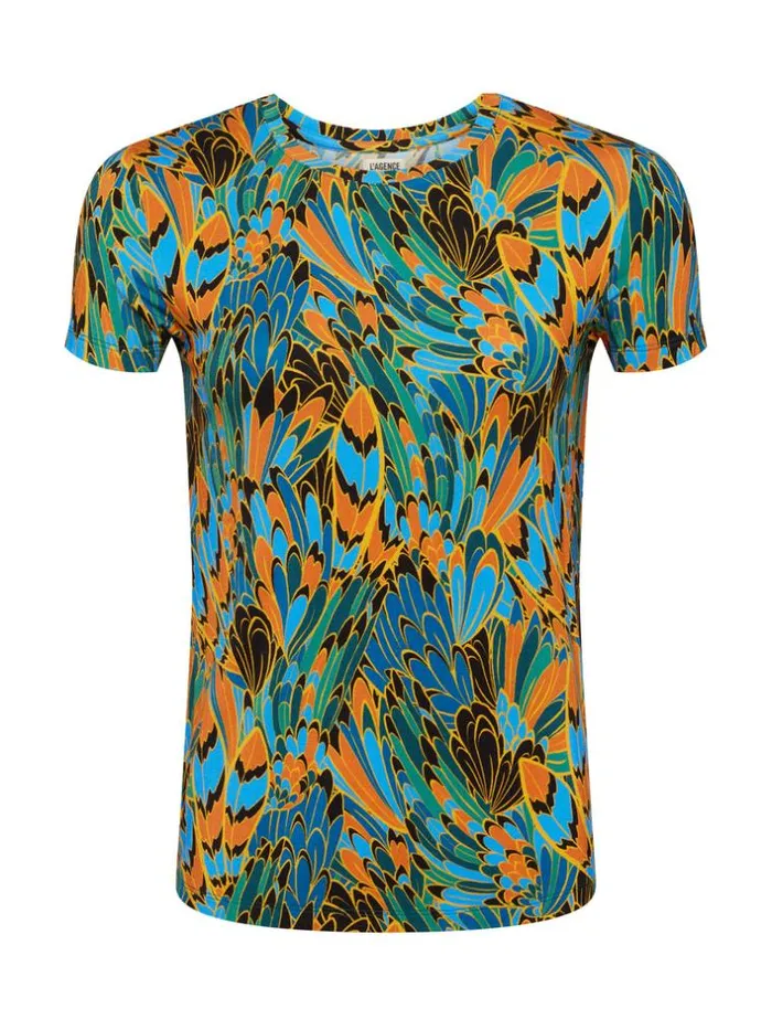 L039Agence Tees Women Ressi Fitted Tee Small Blue Multi Parrot Feather