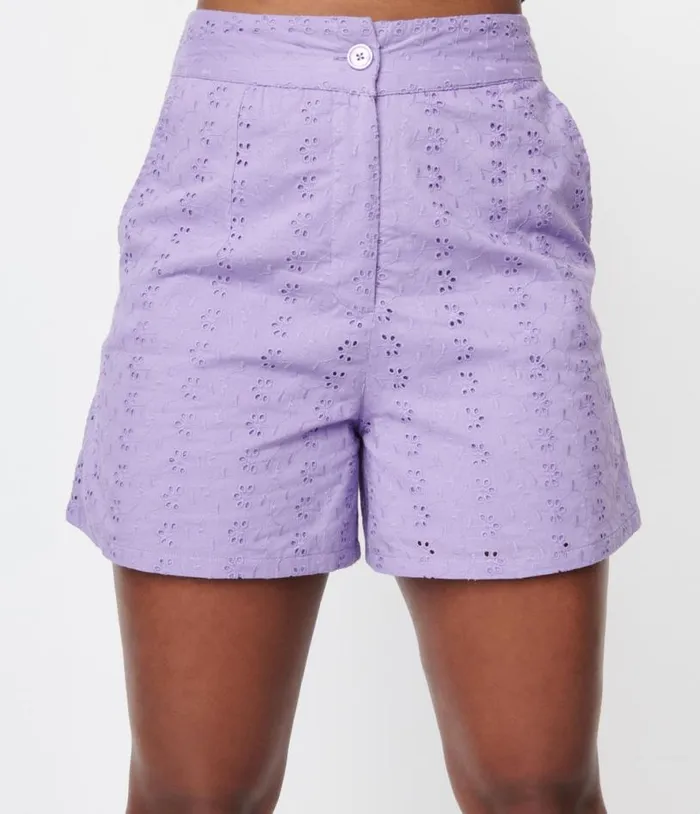 Lavender Eyelet Shorts Clothing Unique Vintage Shorts