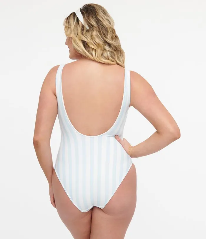 Light Blue and White Stripe One Piece Swimsuit Plus Unique Vintage One Piece Swim