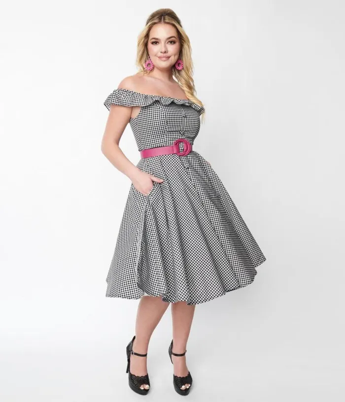 Magnolia Place Black Gingham Barbara Swing Dress Dresses Unique Vintage Pocket Dresses