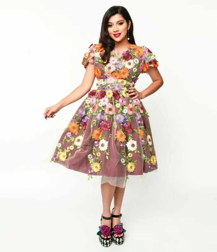 Magnolia Place Burgundy Flower Party Midori Swing Dress DressesPlus Unique Vintage Swing Magnolia Place Burgundy Flower Party Midori Swing Dress DressesPlus Unique Vintage Swing