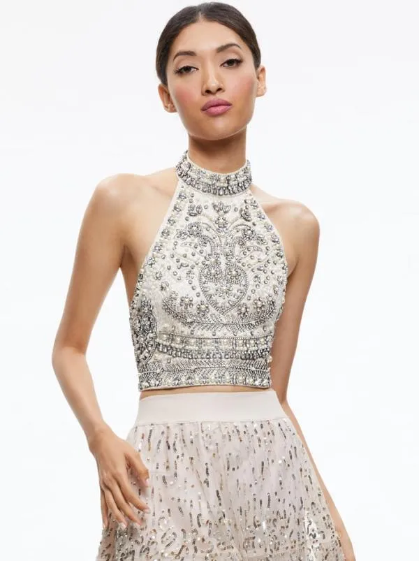 Matching Sets Women Alice Olivia GATZ EMBELLISHED HIGH NECK TOP CATRINA EMBELLISHED GOWN MAXI SKIRT Matching Sets Women Alice Olivia GATZ EMBELLISHED HIGH NECK TOP CATRINA EMBELLISHED GOWN MAXI SKIRT