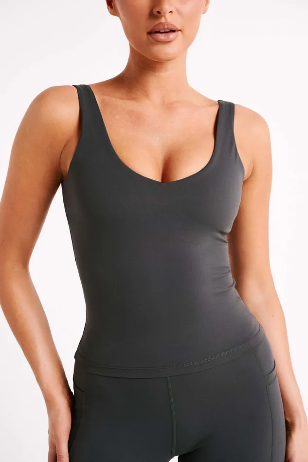 Meshki Activewear Tops Women Nadine Yoga Top 8211 Charcoal Charcoal