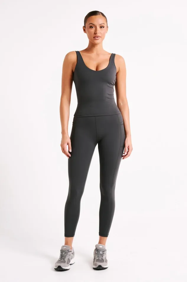 Meshki Activewear Tops Women Nadine Yoga Top 8211 Charcoal Charcoal