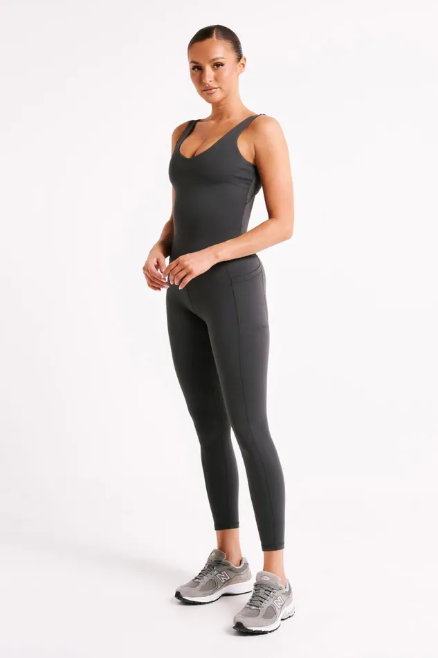 Meshki Activewear Tops Women Nadine Yoga Top 8211 Charcoal Charcoal