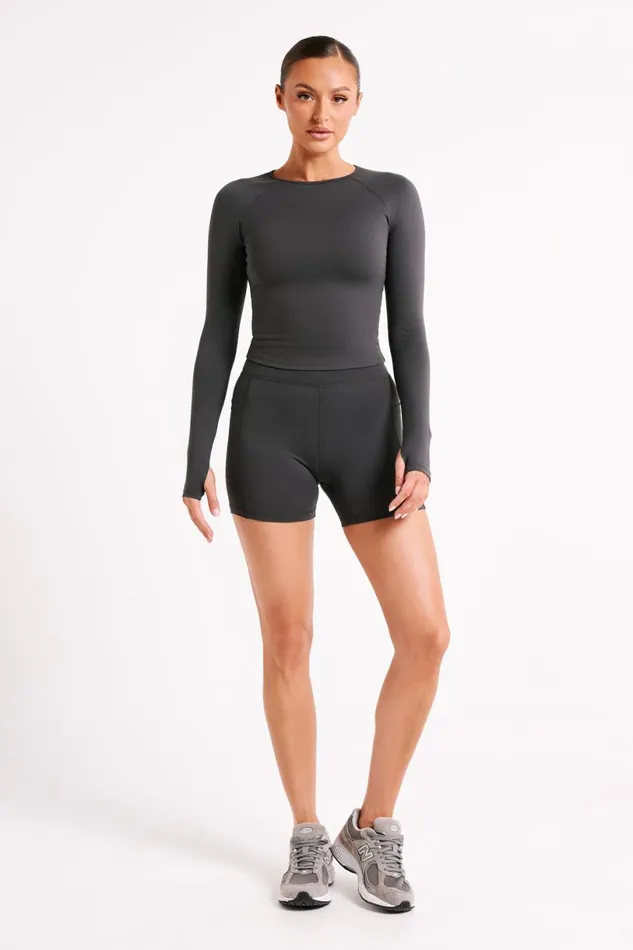 Meshki Activewear Women Martina Bike Shorts With Pocket 8211 Charcoal Charcoal