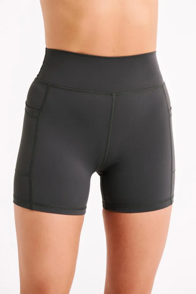 Meshki Activewear Women Martina Bike Shorts With Pocket 8211 Charcoal Charcoal