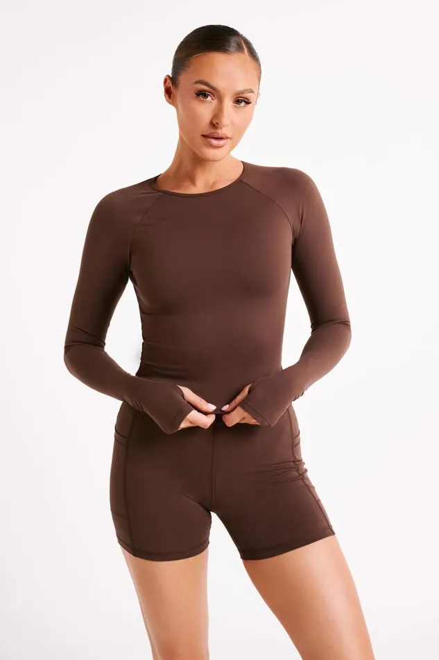 Meshki Activewear Women Martina Bike Shorts With Pocket 8211 Dark Chocolate Darkchocolate