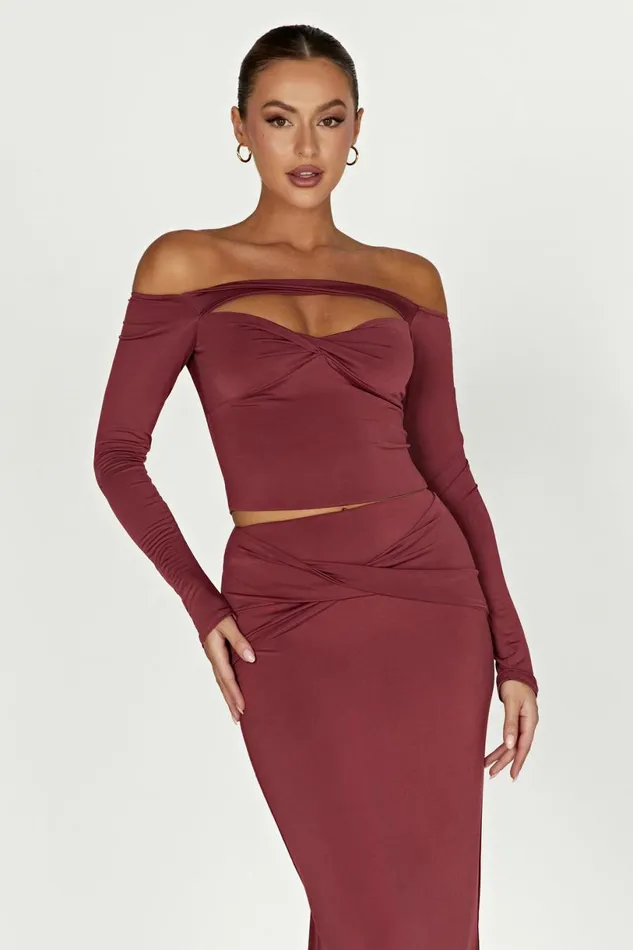 Meshki Bachelorette Women Ceri Off Shoulder Long Sleeve Top 8211 Wine Wine
