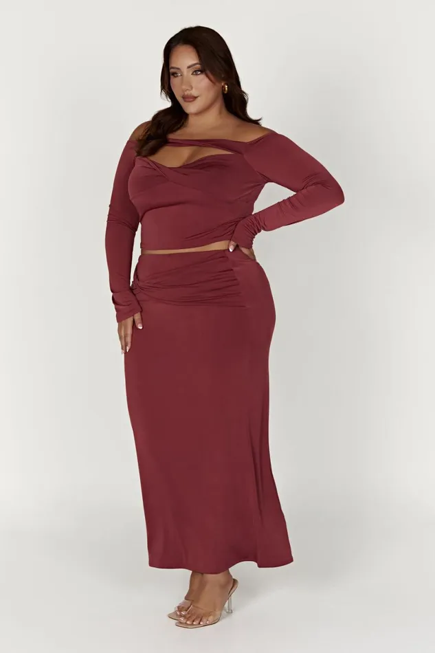Meshki Bachelorette Women Ceri Off Shoulder Long Sleeve Top 8211 Wine Wine