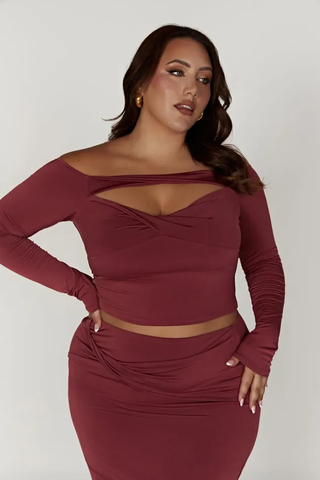 Meshki Bachelorette Women Ceri Off Shoulder Long Sleeve Top 8211 Wine Wine