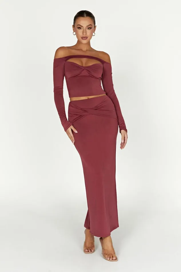 Meshki Bachelorette Women Ceri Off Shoulder Long Sleeve Top 8211 Wine Wine