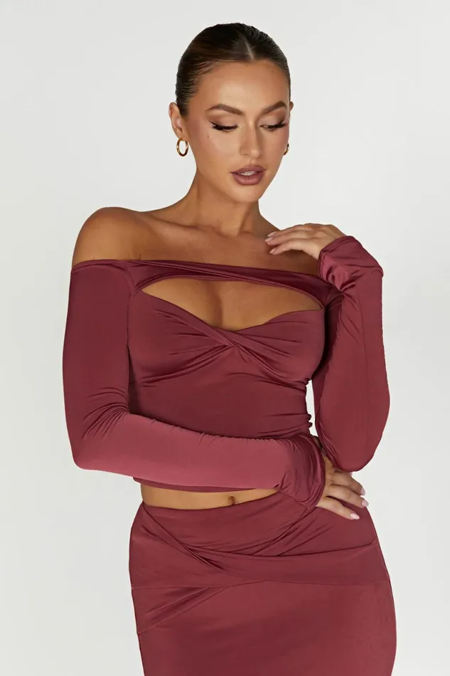 Meshki Bachelorette Women Ceri Off Shoulder Long Sleeve Top 8211 Wine Wine