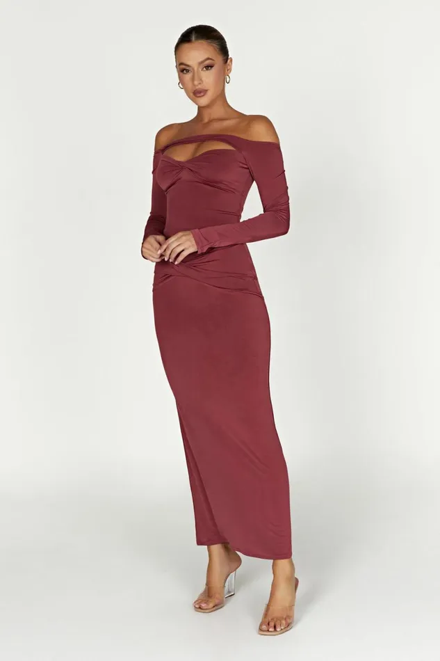 Meshki Bachelorette Women Ceri Off Shoulder Long Sleeve Top 8211 Wine Wine