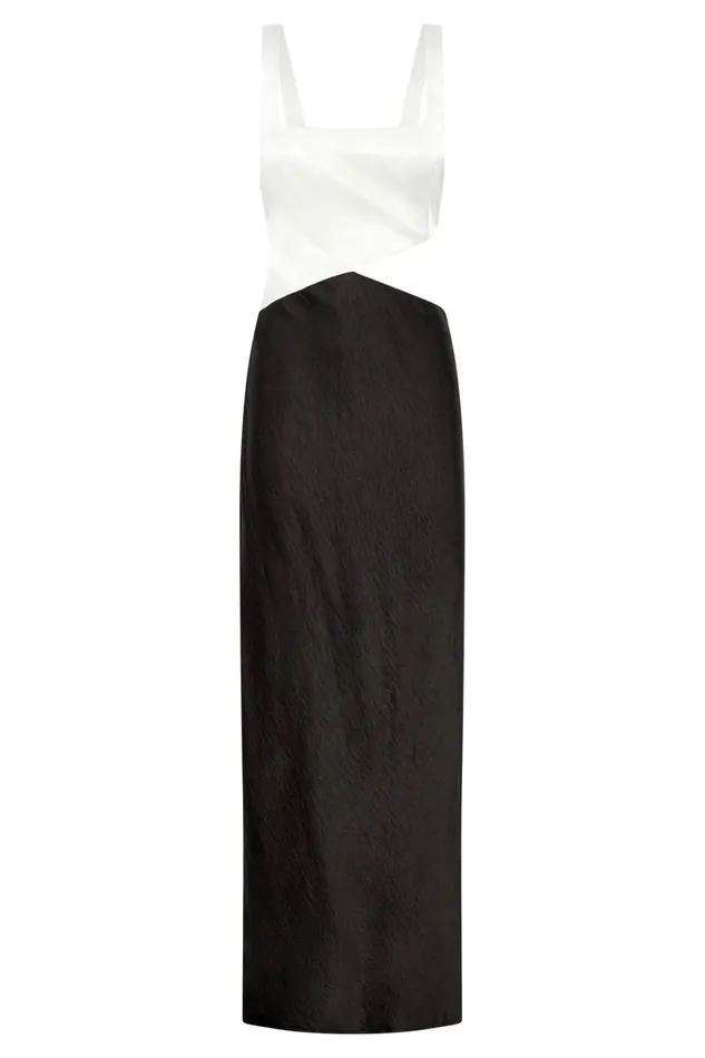 Meshki Bachelorette Women Gianna Two Tone Slashed Maxi Dress 8211 Black Black