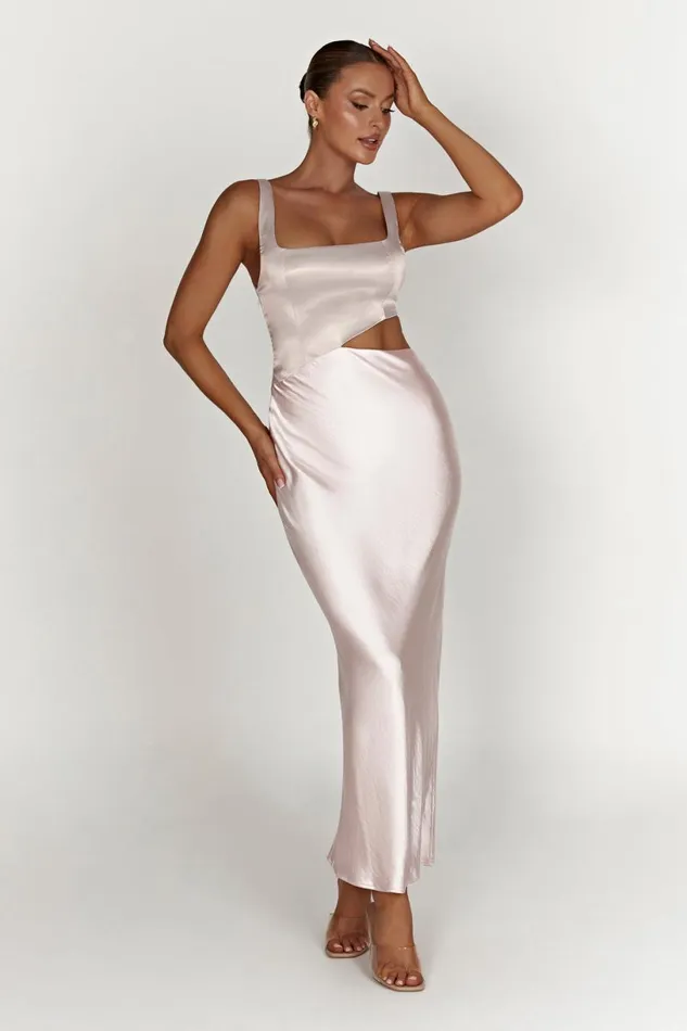 Meshki Bachelorette Women Gianna Two Tone Slashed Maxi Dress 8211 Blush Pink Blushpink