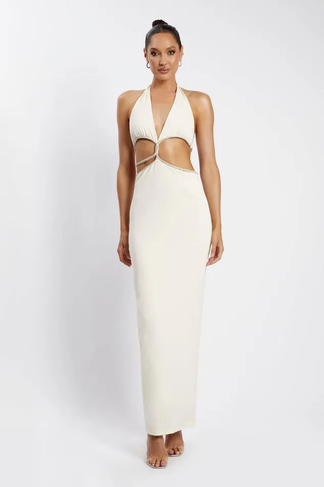 Meshki Bachelorette Women Nicha Diamante Cut Out Maxi Dress 8211 Bone Bone