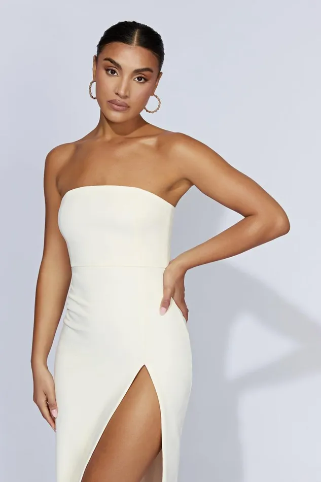 Meshki Bachelorette Women Rachel Maxi Split Front Dress 8211 Bone Bone