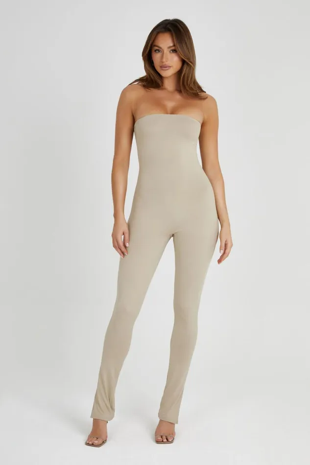 Meshki Basic Bottoms Women Peggy Strapless Jumpsuit 8211 Taupe Taupe