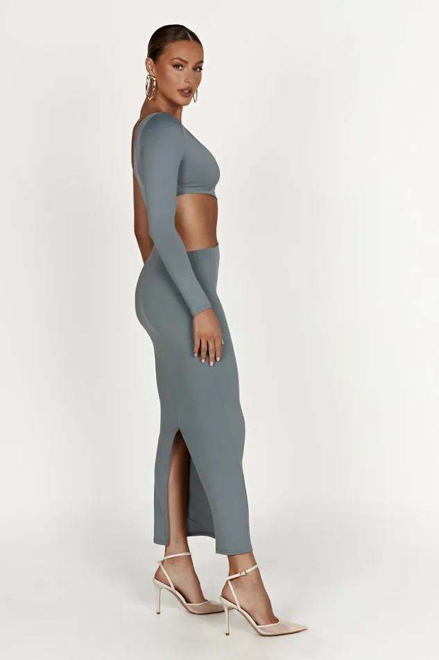 Meshki Basic Dresses Women Joyce Recycled Nylon Cut Out Maxi Dress 8211 Light Charcoal Light Charcoal