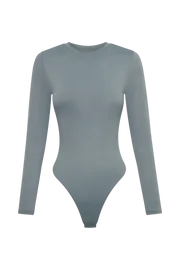 Meshki Basic Tops Women Delilah Recycled Nylon Long Sleeve Crew Neck Bodysuit 8211 Light Charcoal Lightcharcoal