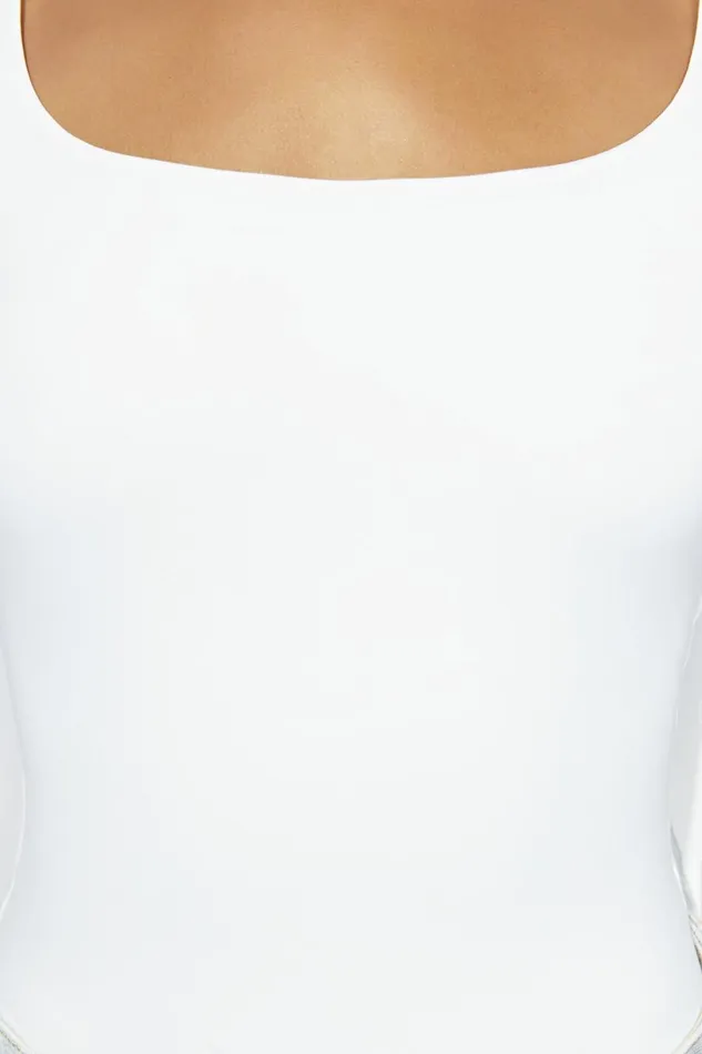 Meshki Basic Tops Women Heather Scooped Long Sleeve Top 8211 White White
