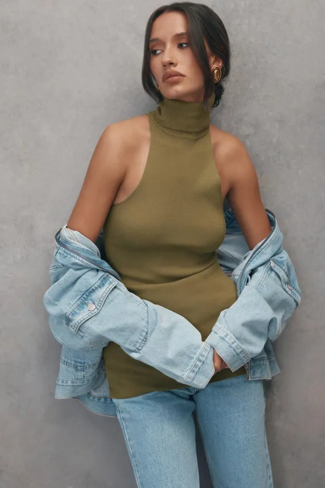 Meshki Basic Tops Women Kelsea Sleeveless Turtleneck Top 8211 Olive Olive