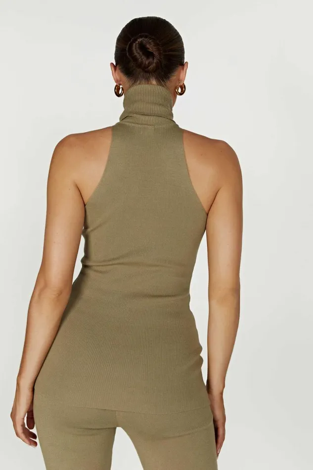 Meshki Basic Tops Women Kelsea Sleeveless Turtleneck Top 8211 Olive Olive