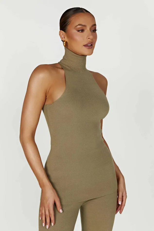 Meshki Basic Tops Women Kelsea Sleeveless Turtleneck Top 8211 Olive Olive