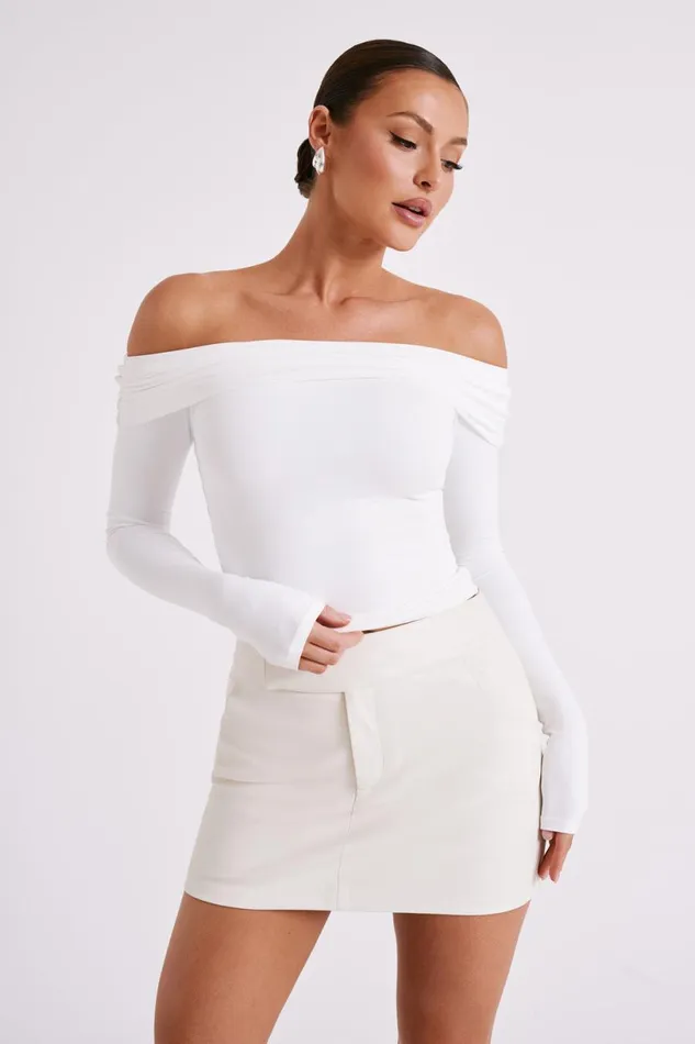 Meshki Basic Tops Women Lucinda Recycled Nylon Off Shoulder Top 8211 White White