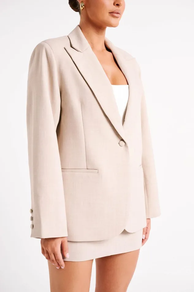 Meshki Blazers Women Drew Oversized Textured Blazer 8211 Natural Natural