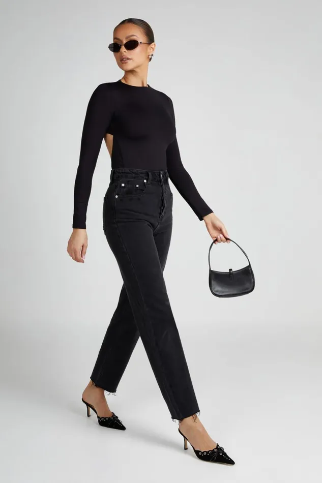 Meshki Bodysuits Women Wrenley Recycled Cut Out Long Sleeve Bodysuit 8211 Black Black