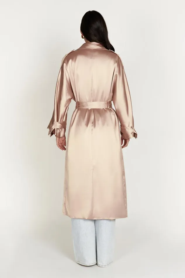 Meshki Coats and Jackets Women Azaela Satin Trench Coat 8211 Champagne Champagne