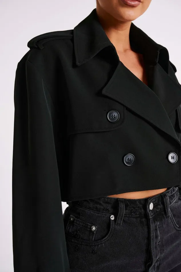 Meshki Coats and Jackets Women Palmer Cropped Trench Coat 8211 Black Black