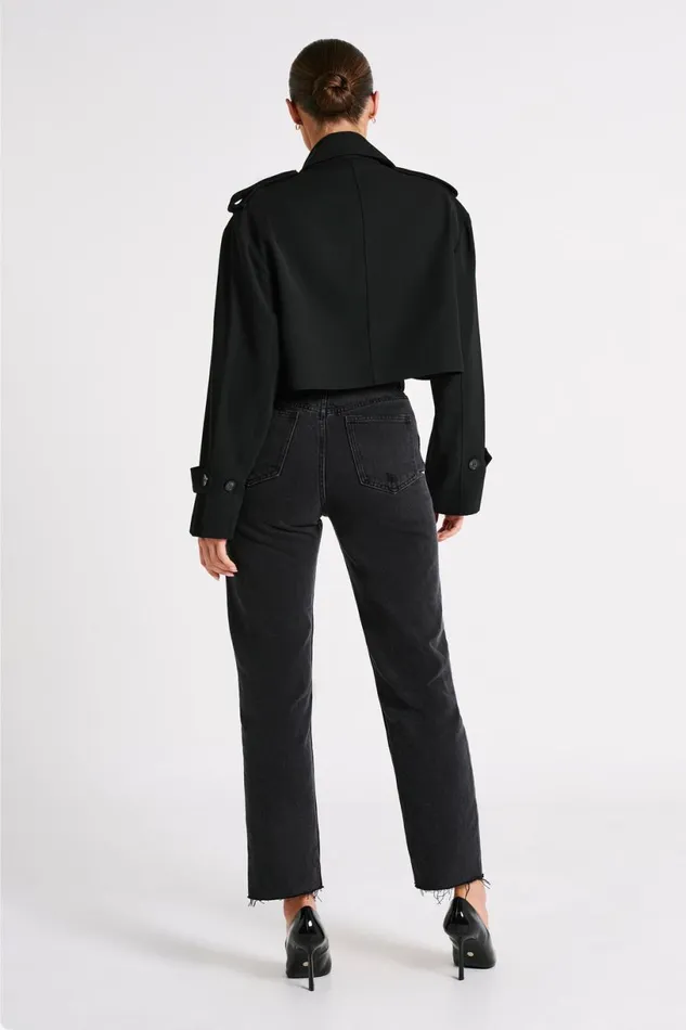 Meshki Coats and Jackets Women Palmer Cropped Trench Coat 8211 Black Black