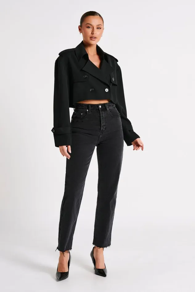Meshki Coats and Jackets Women Palmer Cropped Trench Coat 8211 Black Black