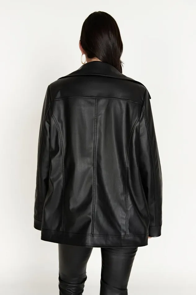 Meshki Coats and Jackets Women Savannah Faux Leather Aviator Jacket 8211 Black Black