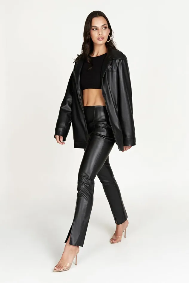 Meshki Coats and Jackets Women Savannah Faux Leather Aviator Jacket 8211 Black Black