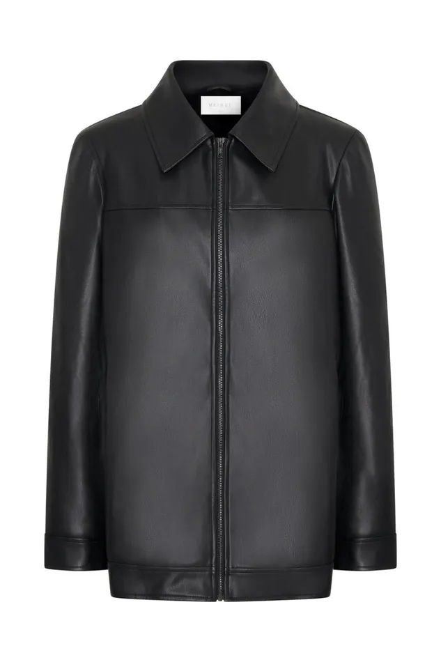 Meshki Coats and Jackets Women Savannah Faux Leather Aviator Jacket 8211 Black Black