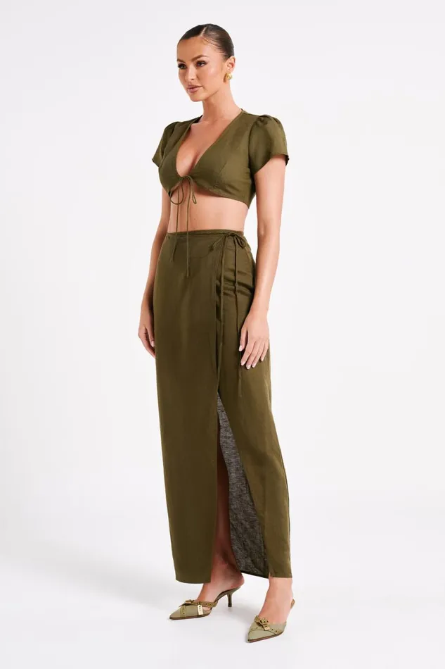Meshki Crop Tops Women Fatima Linen Crop Top 8211 Khaki Khaki Meshki Crop Tops Women Fatima Linen Crop Top 8211 Khaki Khaki