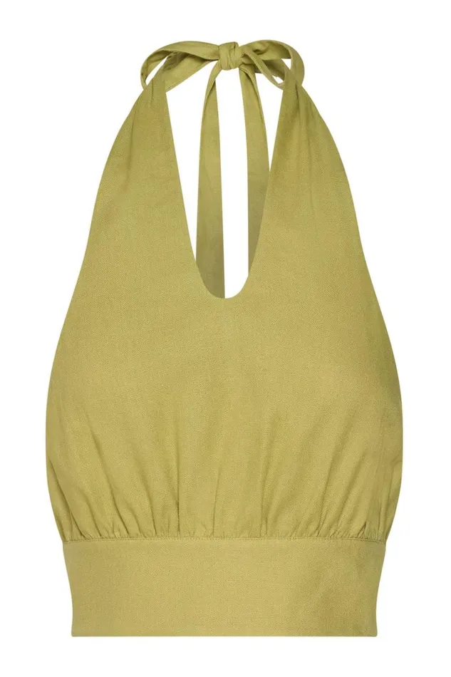 Meshki Crop Tops Women Piper Halter Neck Linen Crop Top 8211 Apple Apple Meshki Crop Tops Women Piper Halter Neck Linen Crop Top 8211 Apple Apple