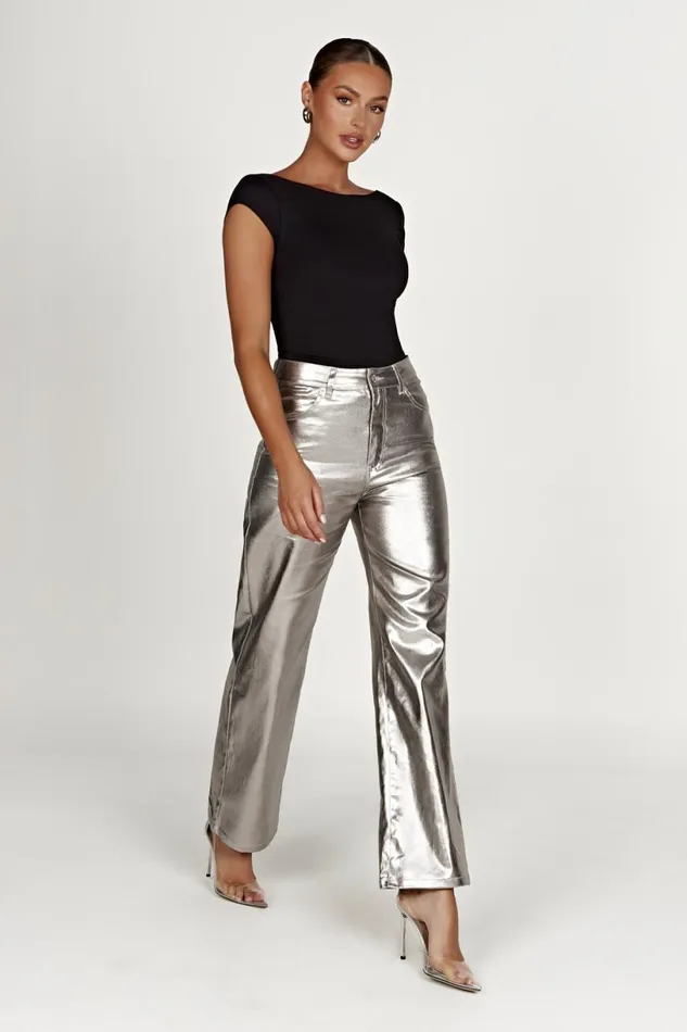 Meshki Denim Women Minnie Metallic Straight Jean 8211 Silver Silver